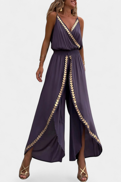 Noventis | Monochrome One-Piece with Gold Accents and High Leg Cut