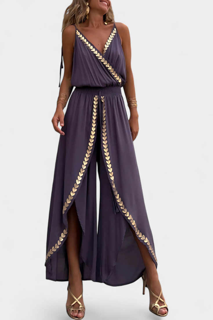 Noventis | Monochrome One-Piece with Gold Accents and High Leg Cut