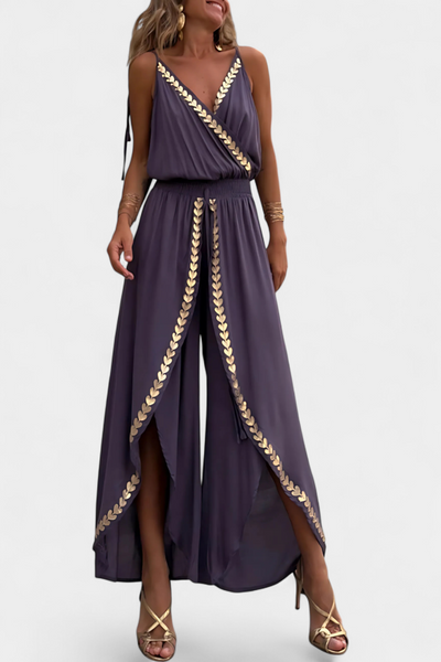 Noventis | Monochrome One-Piece with Gold Accents and High Leg Cut