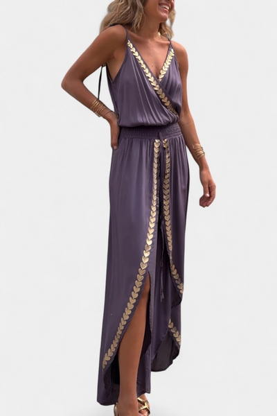 Noventis | Monochrome One-Piece with Gold Accents and High Leg Cut