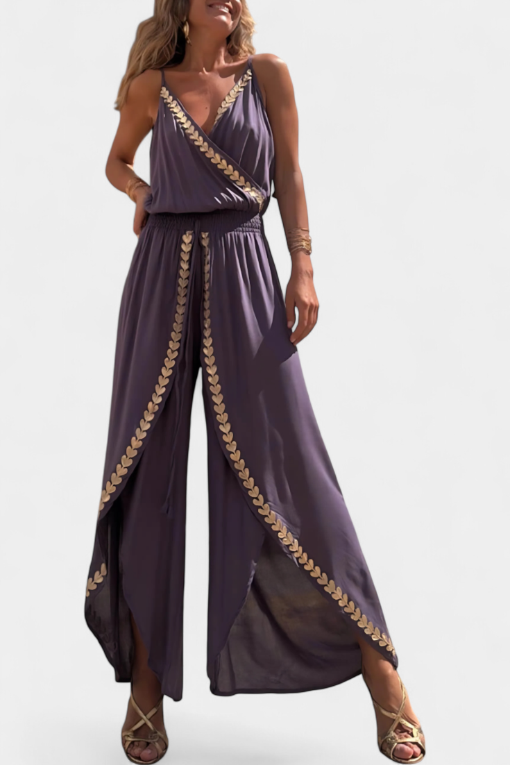 Noventis | Monochrome One-Piece with Gold Accents and High Leg Cut