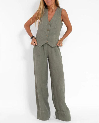 Noventis - Effortlessly Chic Sleeveless Vest And Wide Leg Pants Set