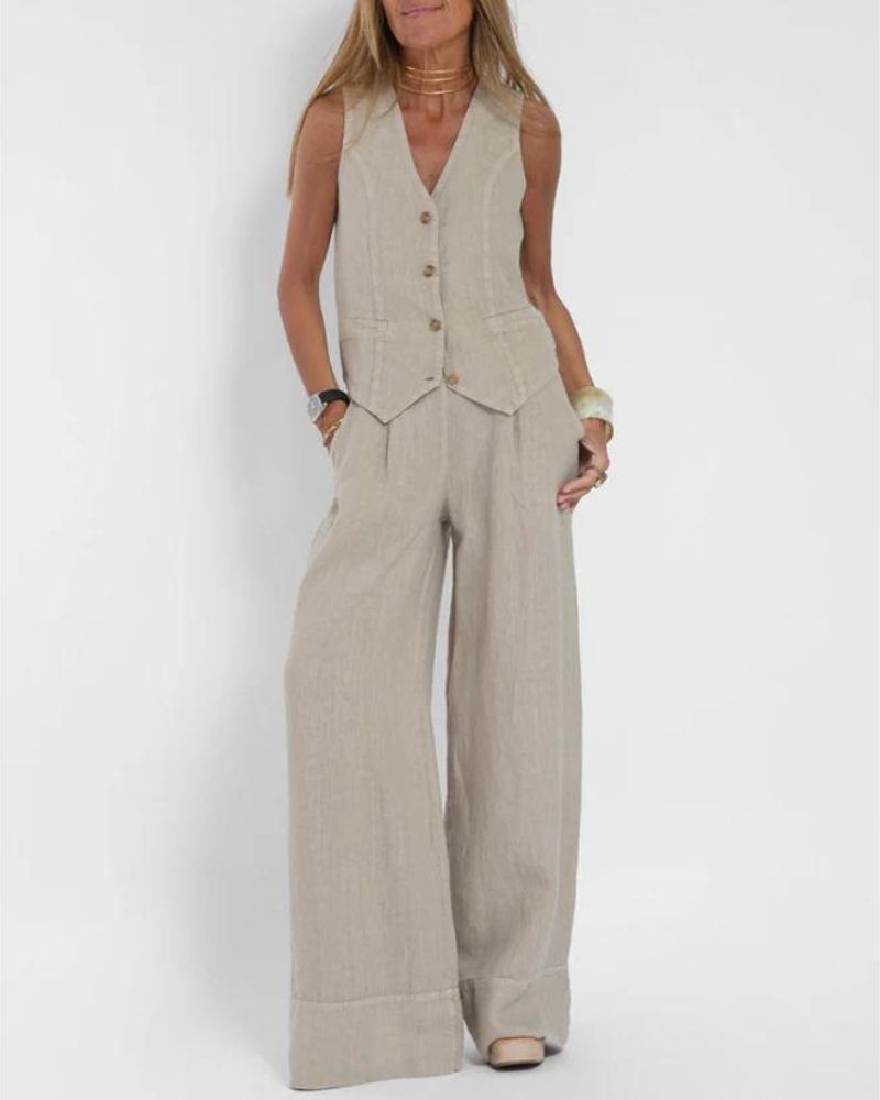 Noventis - Effortlessly Chic Sleeveless Vest And Wide Leg Pants Set