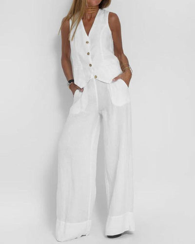Noventis - Effortlessly Chic Sleeveless Vest And Wide Leg Pants Set
