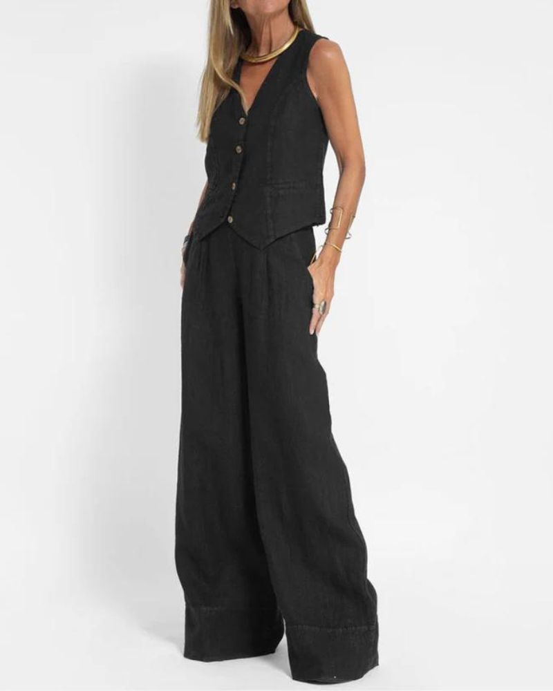 Noventis - Effortlessly Chic Sleeveless Vest And Wide Leg Pants Set