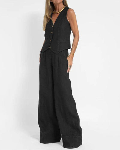 Noventis - Effortlessly Chic Sleeveless Vest And Wide Leg Pants Set