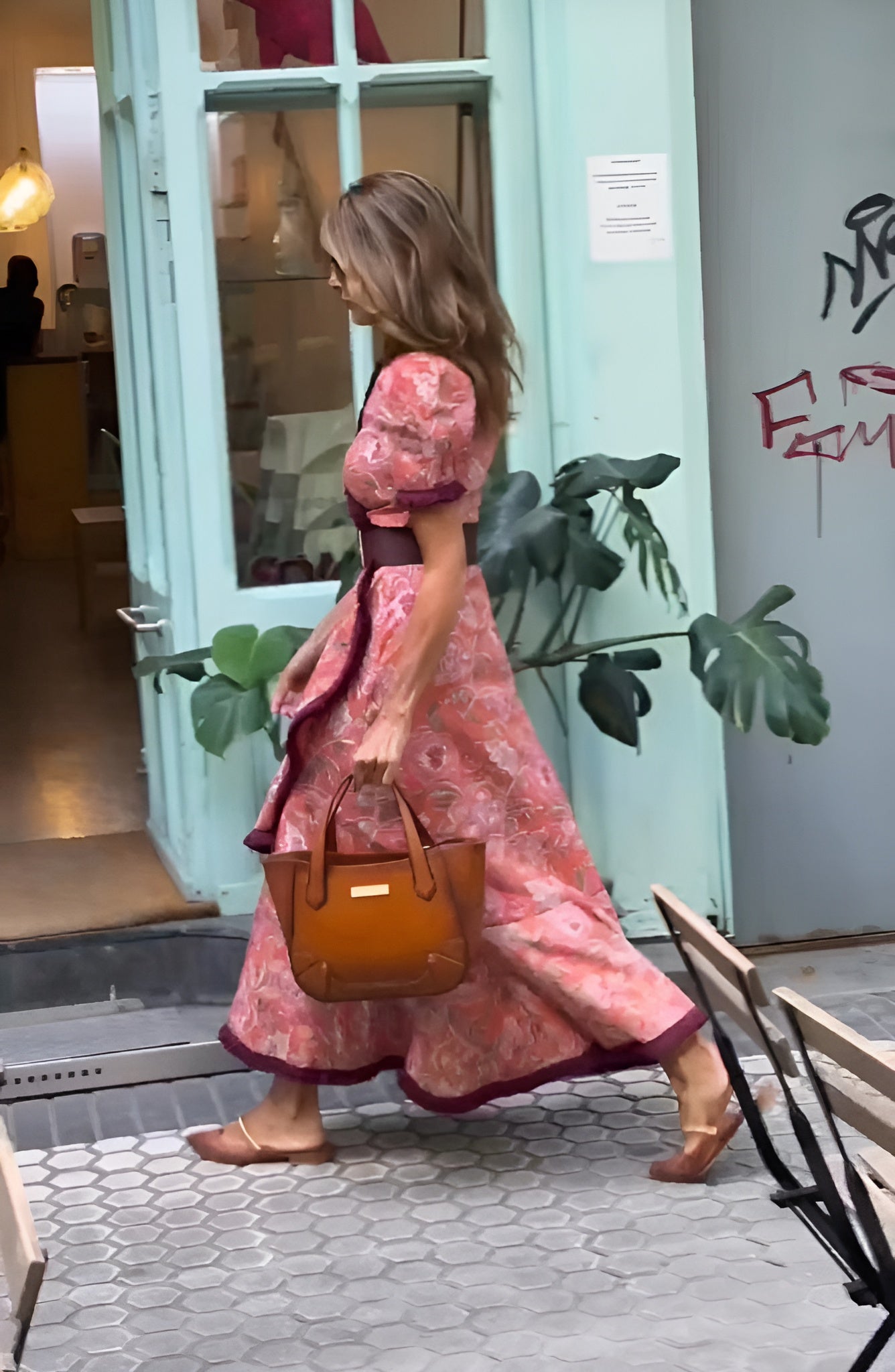 Noventis | Elegant Pink Maxi Dress with Short Sleeves