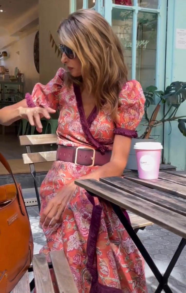 Noventis | Elegant Pink Maxi Dress with Short Sleeves