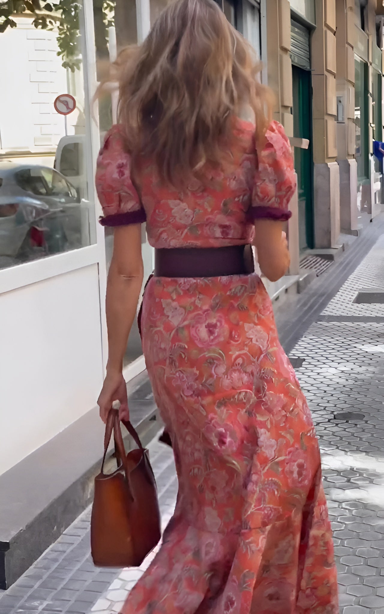 Noventis | Elegant Pink Maxi Dress with Short Sleeves
