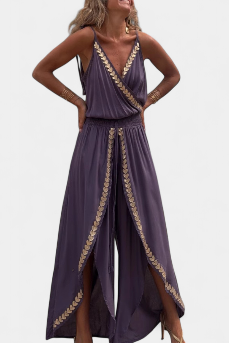 Noventis | Monochrome One-Piece with Gold Accents and High Leg Cut
