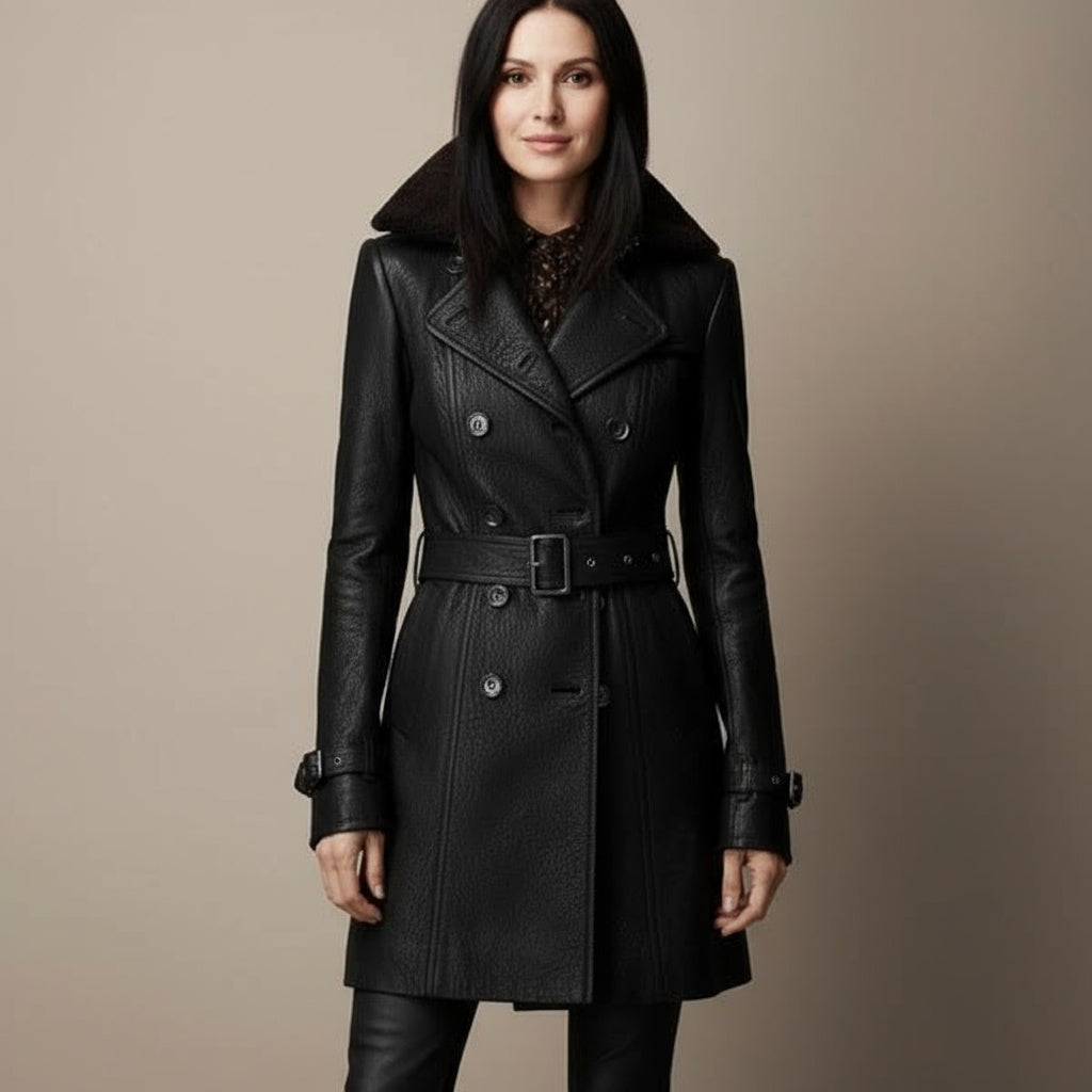 Noventis | Elegant 3/4 Leather Coat