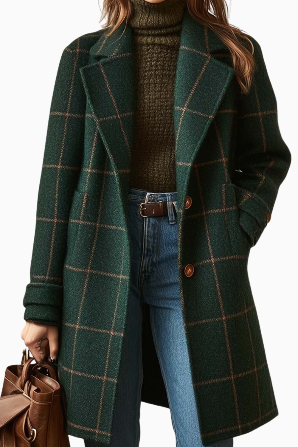 Noventis | Retro Lapel Plaid Tweed Coat