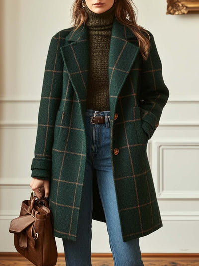 Noventis | Retro Lapel Plaid Tweed Coat