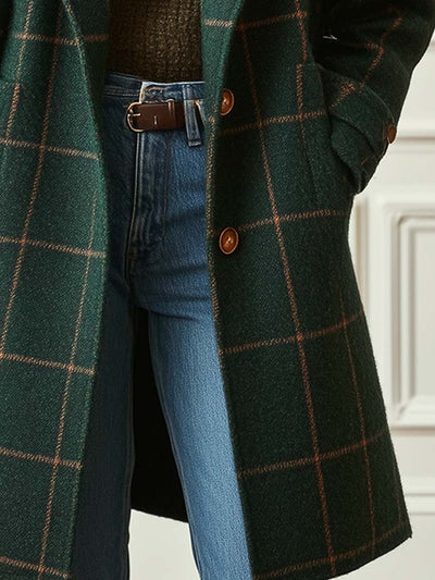 Noventis | Retro Lapel Plaid Tweed Coat